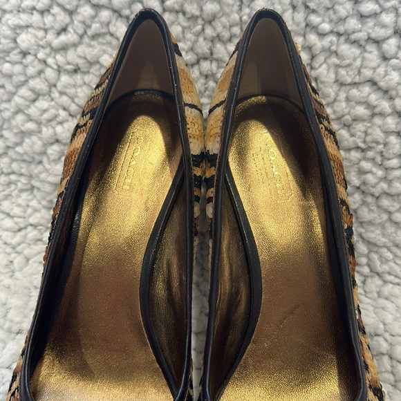 Coach black & gold sequin peeped toe heels size 7.5 B - Picture 4 of 8